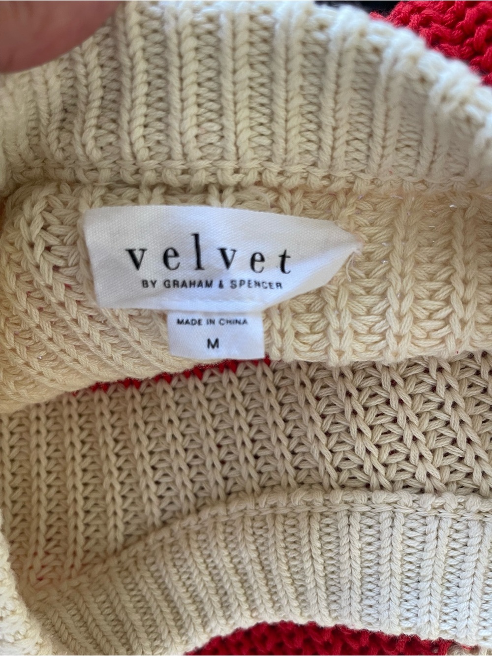 Velvet by Graham & Spencer size M red ivory stripes cozy sweater - Picture 6 of 7